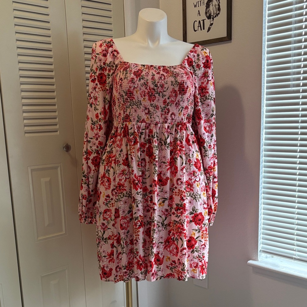 Old Navy Pink Floral Long Sleeve Dress